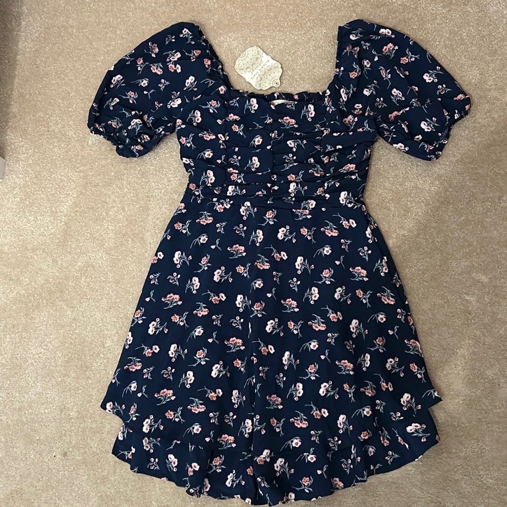 Women’s Altar’d State Navy and Pink Floral Short Sleeve Dress Size Small NWT